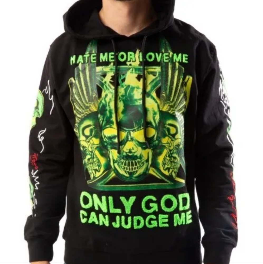 Maison Noir Judgement Hoodie Skull Flames Wings Embroidery Graphic Adult Med New